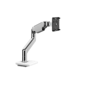 Braccio monitor M8.1 con base con morsetto scorrevole per piano di spessore 18 mm, alluminio lucido con finitura bianca
