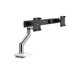 Braccio monitor M8.1 con barra trasversale nera, Montaggio con morsa scorrevole da scrivania da, 25 mm, Alluminio lucido con finitura bianca