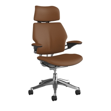 Sedia operativa Freedom con poggiatesta, Corvara Saddle/Tan, Telaio in alluminio lucido con finitura grafite