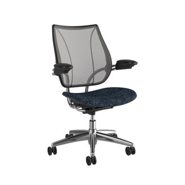 Sedia operativa Liberty, Parte posteriore Pinstripe Silver, Sedile Arda 0771, Telaio lucido con finitura nera