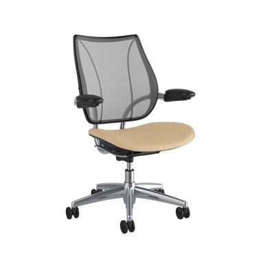 Sedia operativa Liberty, Parte posteriore Pinstripe Silver, Sedile Ticino Sand, Telaio lucido con finitura nera