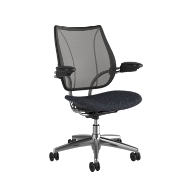 Sedia operativa Liberty, Parte posteriore Pinstripe Black, Sedile Vanir 0693, Telaio lucido con finitura nera