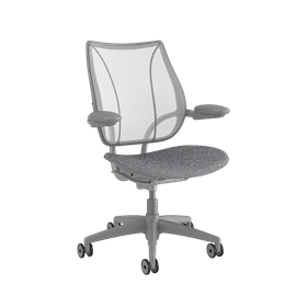 Sedia operativa Liberty, Parte posteriore Pinstripe Bianco, Sedile Remix 14. Telaio argento con finitura argento