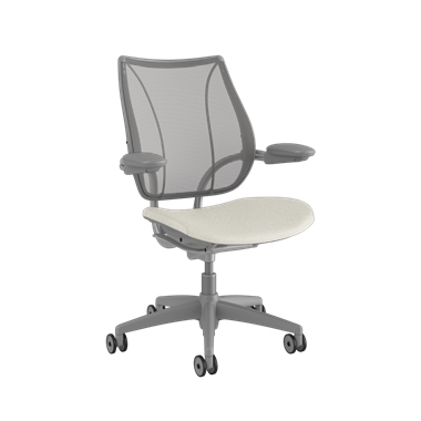 Sedia operativa Liberty, Parte posteriore Pinstripe argento, Sedile Ticino Glacier. Telaio argento con finitura argento