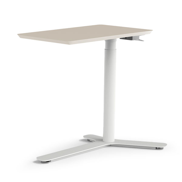 Float Mini, grigio vapore - Piano del tavolo in linoleum naturale e base bianco nuvola